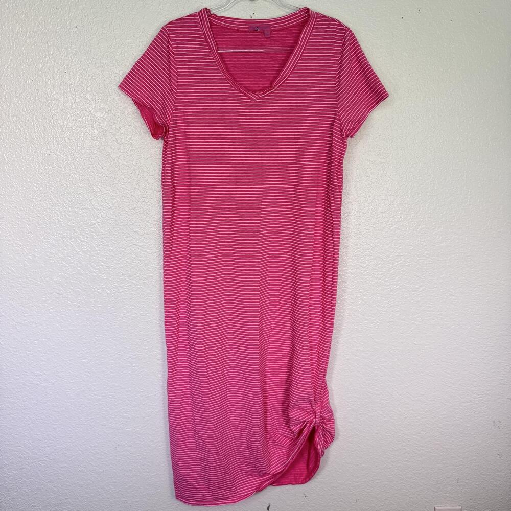 Fresh Produce Dress Womens Large Pink Stripe V Neck T Shirt Maxi Cotton USA